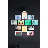ÖZCANLAR ÇERÇEVE Çerçevesiz Çerçeve Görünümlü Minimal 90'lar Temalı 12 Parça Mdf Tablo Seti Çoklu Baskı Doksanlar ÖZC-MDF12I