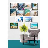 ÖZCANLAR ÇERÇEVE Çerçevesiz Çerçeve Görünümlü Tatil Yaz Güneş 12 Parça Mdf Tablo Seti Çoklu Baskı Seti Mdf Baskı ÖZC-MDF12G