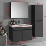 Özceden Aynalı Boy Dolaplı Banyo Dolabı Takımı 65+35 cm Seramik Lavabolu Komple Mdf - Beyaz