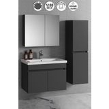 ÖZCEDEN Aynalı Boy Dolaplı Banyo Dolabı Takımı 80+35 Cm Komple Mdf Ve Seramik Lavabolu
