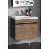 Özceden Çiğdem 55 cm Antrasit Gri Mat-Atlantik Çam Mdf Seramik Lavabolu Asma Banyo Alt Dolabı - Antrasit - Atlantik Çam