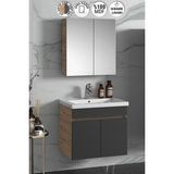 Özceden Çiğdem 55 cm Antrasit Gri Mat-Atlantik Çam Mdf Seramik Lavabolu Asma Banyo Dolabı Takımı - Atlantik Çam - Beyaz