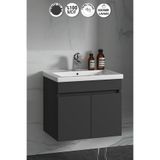 Özceden Çiğdem 55 cm Antrasit Gri Mat Mdf Seramik Lavabolu Asma Banyo Alt Dolabı