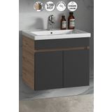 ÖZCEDEN Çiğdem 55 Cm Atlantik Çam-antrasit Gri Mat Mdf Seramik Lavabolu Asma Banyo Alt Dolabı