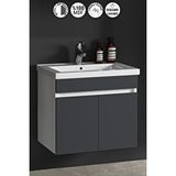 Özceden Çiğdem 55 Cm Beyaz-antrasit Gri Mat Mdf Seramik Lavabolu Asma Banyo Alt Dolabı