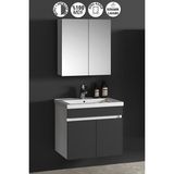 Özceden Çiğdem 55 cm Beyaz-Antrasit Gri Mat Mdf Seramik Lavabolu Asma Banyo Dolabı Takımı
