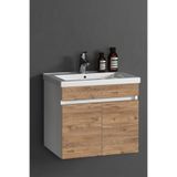 ÖZCEDEN Çiğdem 55 Cm Beyaz -Atlantik Çam Mdf Seramik Lavabolu Asma Banyo Alt Dolabı
