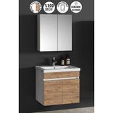 ÖZCEDEN Çiğdem 55 cm Beyaz-Atlantik Çam MDF Seramik Lavabolu Asma Banyo Dolabı Takımı