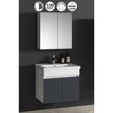 Özceden Çiğdem 55 cm Beyaz-Füme Balon Mdf Seramik Lavabolu Asma Banyo Dolabı Takımı - Beyaz - Füme