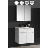 Özceden Çiğdem 55 cm Beyaz MDF Seramik Lavabolu Asma Banyo Dolabı Takımı Modern Tasarım