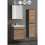 Özceden Çiğdem 55+35 cm Antrasit Gri Mat- Atlantik Çam Mdf Seramik Lavabolu Asma Banyo Dolabı Takımı - Antrasit - Atlantik Çam