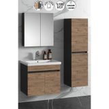 ÖZCEDEN Çiğdem 55+35 cm Antrasit Gri Mat- Atlantik Çam MDF Seramik Lavabolu Asma Banyo Dolabı Takımı