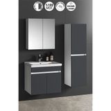 ÖZCEDEN Çiğdem 55+35 cm Beyaz-Antrasit Gri Mat MDF Seramik Lavabolu Asma Banyo Dolabı Takımı