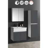 Özceden Çiğdem 55+35 cm Beyaz-Füme Balon MDF Seramik Lavabolu Asma Banyo Dolabı Takımı