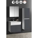 Özceden Çiğdem 55+35 cm Beyaz-Füme Balon MDF Seramik Lavabolu Asma Banyo Dolabı Takımı