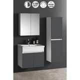 Özceden Çiğdem 55+35 cm Beyaz-Füme Balon Mdf Seramik Lavabolu Sepetli Asma Banyo Dolabı Takımı - Beyaz - Füme