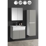ÖZCEDEN Çiğdem 55+35 cm Beyaz-İnox Balon MDF Seramik Lavabolu Sepetli Asma Banyo Dolabı Takımı