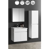 Özceden Çiğdem 55+35 cm Beyaz Mdf Seramik Lavabolu Sepetli Asma Banyo Dolabı Takımı