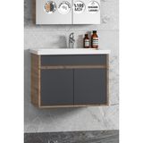 Özceden Çiğdem 65 cm Antrasit Gri Mat-Atlantik Çam Mdf Seramik Lavabolu Asma Banyo Alt Dolabı - Antrasit - Atlantik Çam
