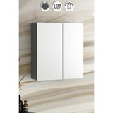 Özceden Çiğdem 65 cm Antrasit Gri Mat Mdf Aynalı Asma Banyo Üst Dolabı
