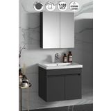 Özceden Çiğdem 65 cm Antrasit Gri Mat Mdf Seramik Lavabolu Asma Banyo Dolabı Takımı