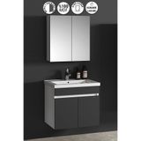Özceden Çiğdem 65 cm Beyaz-Antrasit Gri Mat Mdf Seramik Lavabolu Asma Banyo Dolabı Takımı