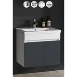 Özceden Çiğdem 65 cm Beyaz-Füme Balon Mdf Seramik Lavabolu Asma Banyo Alt Dolabı - Beyaz - Füme