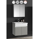 ÖZCEDEN Çiğdem 65 cm Beyaz-İnox Balon MDF Seramik Lavabolu Asma Banyo Dolabı Takımı