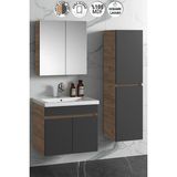 Özceden Çiğdem 65+35 cm Antrasit Gri Mat-Atlantik Çam Mdf Seramik Lavabolu Asma Banyo Dolabı Takımı - Antrasit - Atlantik Çam