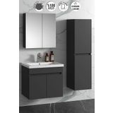 ÖZCEDEN Çiğdem 65+35 cm Antrasit Gri Mat MDF Seramik Lavabolu Asma Banyo Dolabı Takımı
