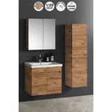 ÖZCEDEN Çiğdem 65+35 cm Atlantik Çam MDF Seramik Lavabolu Asma Banyo Dolabı Takımı