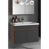 Özceden Çiğdem 80 cm Atlantik Çam-Antrasit Gri Mat Mdf Seramik Lavabolu Asma Banyo Alt Dolabı - Antrasit - Atlantik Çam