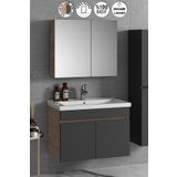 ÖZCEDEN Çiğdem 80 cm Atlantik Çam- Antrasit Gri Mat MDF Seramik Lavabolu Asma Banyo Dolabı Takımı