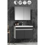 Özceden Çiğdem 80 cm Beyaz-Antrasit Gri Mat Mdf Seramik Lavabolu Asma Banyo Dolabı Takımı