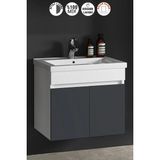 Özceden Çiğdem 80 cm Beyaz-Füme Balon Mdf Seramik Lavabolu Asma Banyo Alt Dolabı