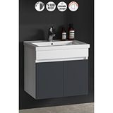 Özceden Çiğdem 80 cm Beyaz-Füme Balon Mdf Seramik Lavabolu Asma Banyo Alt Dolabı
