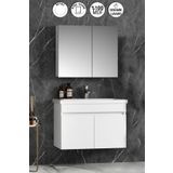 Özceden Çiğdem 80 cm Beyaz Mdf Seramik Lavabolu Asma Banyo Dolabı Takımı