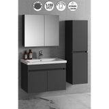 Özceden Çiğdem 80+35 cm Antrasit Gri Mat Mdf Seramik Lavabolu Sepetli Asma Banyo Dolabı Takımı