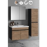 ÖZCEDEN Çiğdem 80+35 cm Atlantik Çam-Antrasit Gri Mat MDF Seramik Lavabolu Asma Banyo Dolabı Takımı