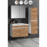 ÖZCEDEN Çiğdem 80+35 cm Beyaz-Atlantik Çam MDF Seramik Lavabolu Asma Banyo Dolabı Takımı