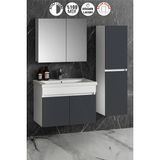 Özceden Çiğdem 80+35 cm Beyaz-Füme Balon Mdf Seramik Lavabolu Asma Banyo Dolabı Takımı