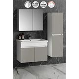 Özceden Çiğdem 80+35 Cm Beyaz-inox Balon Mdf Seramik Lavabolu Asma Banyo Dolabı Takımı Çok Renkli