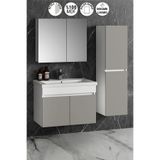 ÖZCEDEN Çiğdem 80+35 cm Beyaz-İnox Balon MDF Seramik Lavabolu Sepetli Asma Banyo Dolabı Takımı