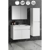 ÖZCEDEN Çiğdem 80+35 cm Beyaz MDF Seramik Lavabolu Asma Banyo Dolabı Takımı