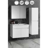 Özceden Çiğdem 80+35 cm Beyaz Mdf Seramik Lavabolu Sepetli Asma Banyo Dolabı Takımı