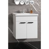 ÖZCEDEN Çiğdem Kulplu 55 cm Beyaz MDF Seramik Lavabolu Asma Banyo Alt Dolabı