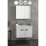 ÖZCEDEN Çiğdem Kulplu 80 cm Beyaz MDF Seramik Lavabolu Asma Banyo Dolabı Takımı