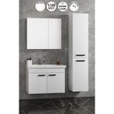 ÖZCEDEN Çiğdem Kulplu 80+35 cm Beyaz MDF Seramik Lavabolu Asma Banyo Dolabı Takımı