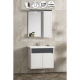 ÖZCEDEN Çuha 55 cm Beyaz-Antrasit Gri Mat MDF Pk-109 Balon Kapak Seramik Lavabolu Asma Banyo Dolabı Takımı