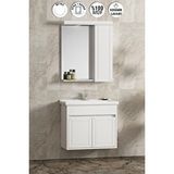 ÖZCEDEN Çuha 55 cm Beyaz MDF Pk-109 Balon Kapak Seramik Lavabolu Asma Banyo Dolabı Takımı